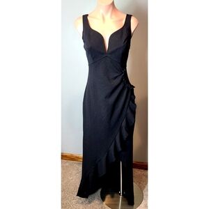 Black Sparkle Ruffle Slit Long Maxi Dress XS New‎ Hoco Prom Elegant Whimsigoth